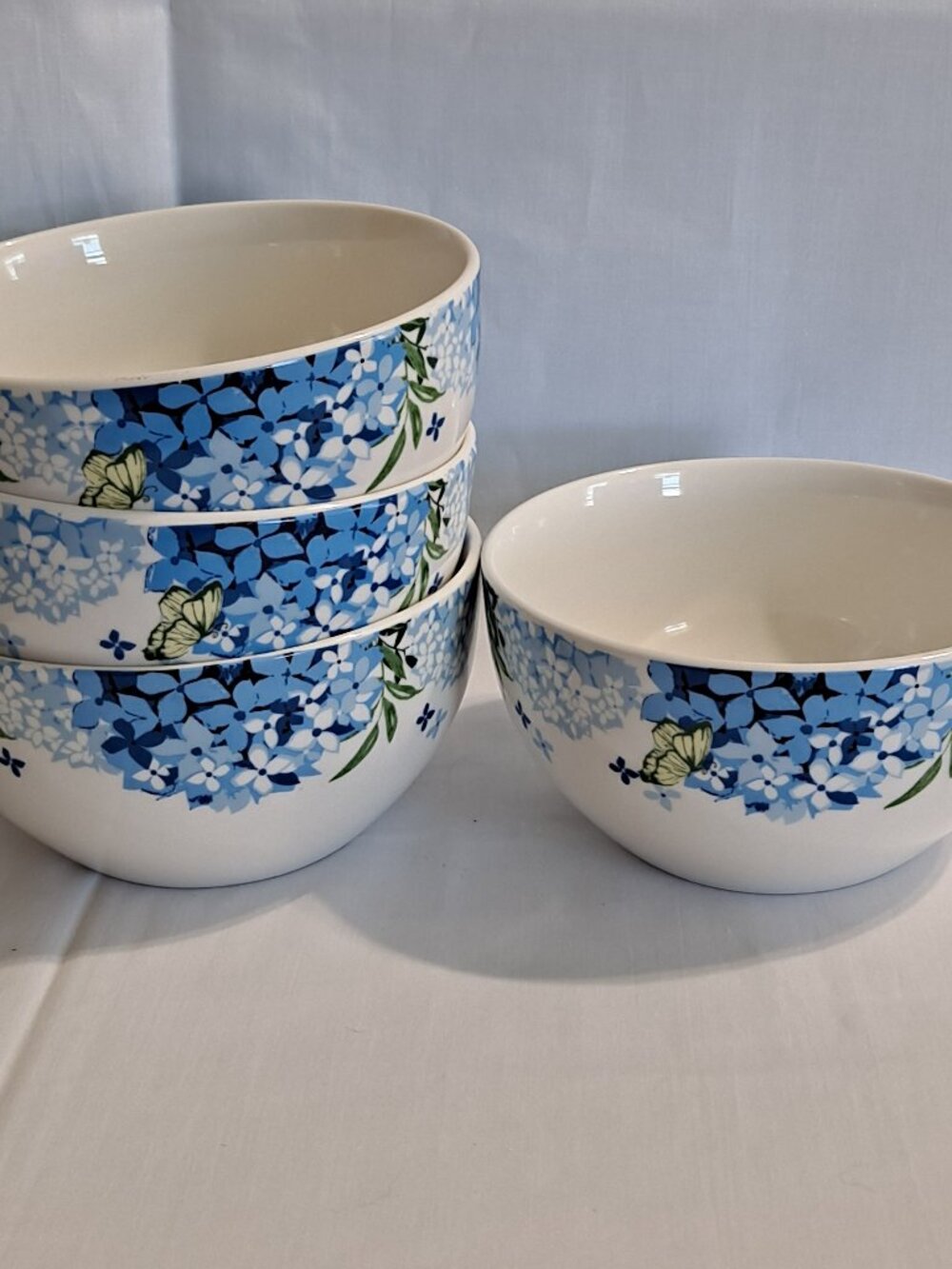 Set 4 Royal Norfolk BLUE HYDRANGEA 5 1/2" Soup BOWLS Cereal Spring Wildflower